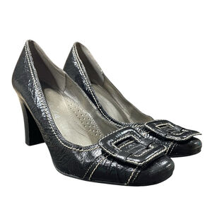 Italian Shoemakers Contesa Women 7 Pumps Square Toe Contrast Stitch Leather Blac